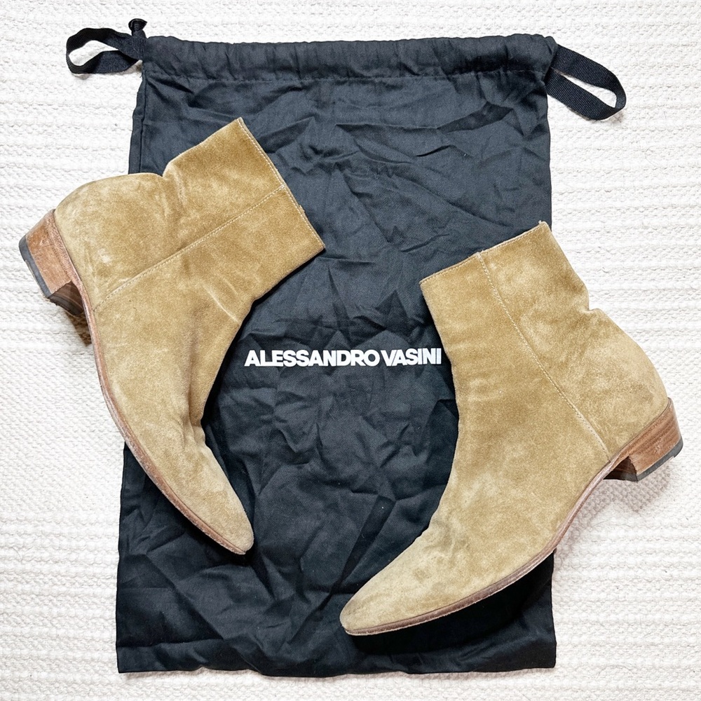 ALESSANDRO VASINI men's tobacco tan suede leather Alec 30 mm ankle boots 39.5